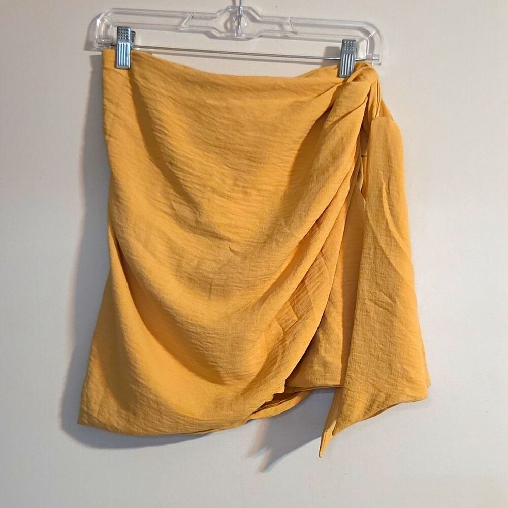 Emory Park Women’s Yellow Solid Wrap Short Mini Skirt Lightweight Tie Closure S